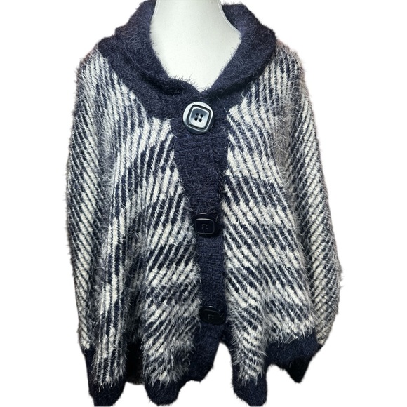 Sweaters - NWT Cozy Navy Blue and White Women's Sweater/Poncho